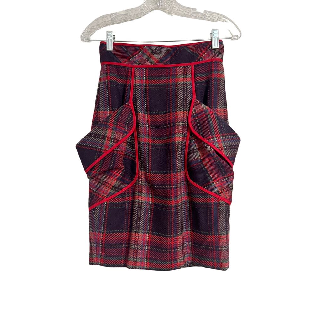 Plenty  Anthropologie Contrast Pencil Skirt Red Plaid Anthro Size 0